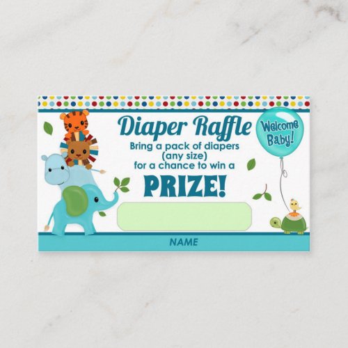 Animal Parade Baby Shower DIAPER RAFFLE TICKETS Business Card Templates