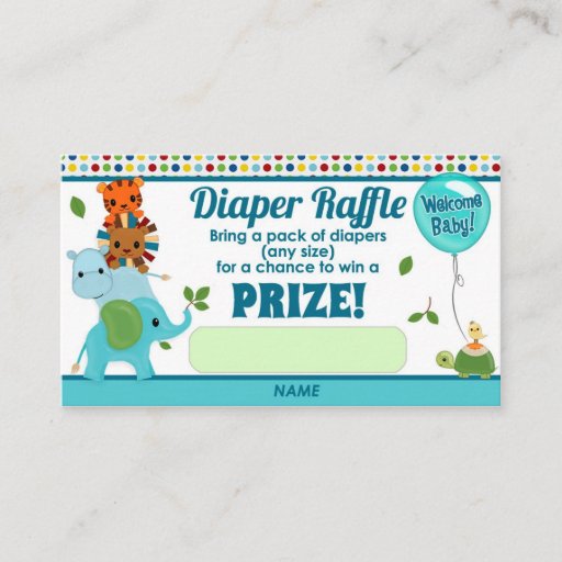 Customizable Animal Parade Baby Shower DIAPER RAFFLE TICKETS Business Card Templates