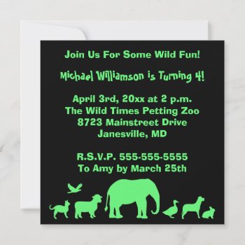 Animal Parade Birthday Party Invitations Green by Joyful_Expressions at Zazzle
