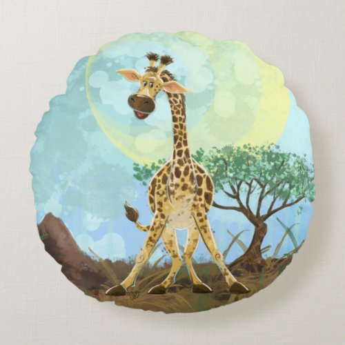 Animal Parade Giraffe Round Pillow
