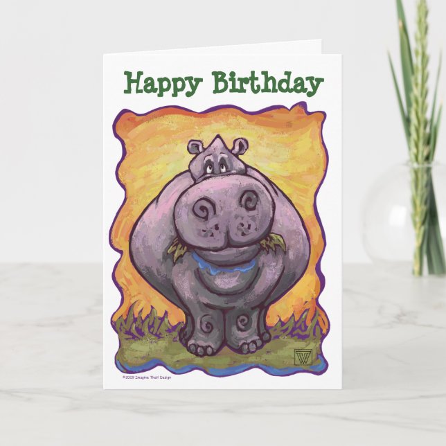 Animal Parade Hippopotamus Happy Birthday Card (Front)