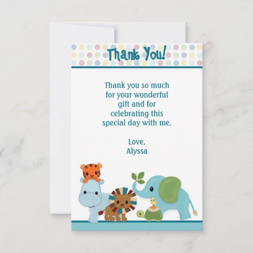 Animal Parade jungle Thank You 3.5"x5" APK (FLAT) Personalized Invitation
