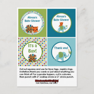 Animal Parade ZOO Baby Shower Cupcake Topper APK Postcard