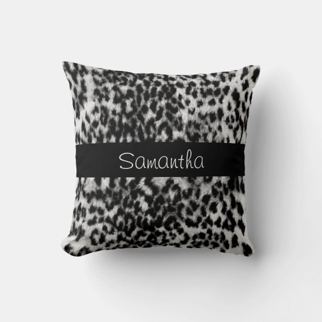Animal pattern, black, white, monogram throw pillow (Front)