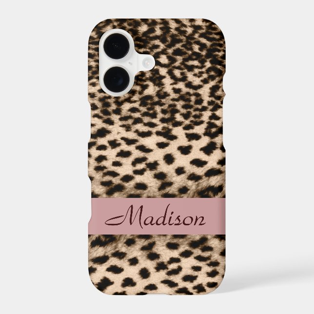 Animal pattern, brown, pink, monogram iphone case (Back)