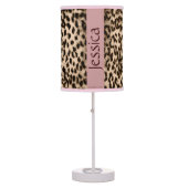 Animal pattern, brown, pink, monogram table lamp (Front)