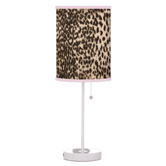 Animal pattern, brown, pink, monogram table lamp (Left)