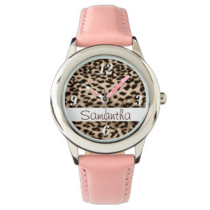 Animal pattern, brown, pink, monogram watch