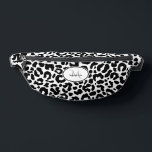Animal Pattern Customized Name Travel Black White Fanny Pack<br><div class="desc">Cute contemporary fanny pack design features a classic leopard animal print pattern in black and white. There is a template for custom name and single letter initial in matching lettering. ALL colors in this design may be customized including the animal print! Contact me at beachpausedesigns@gmail.com with any questions or custom...</div>
