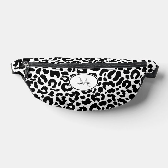 Animal Pattern Customized Name Travel Black White Fanny Pack (Lay Down)
