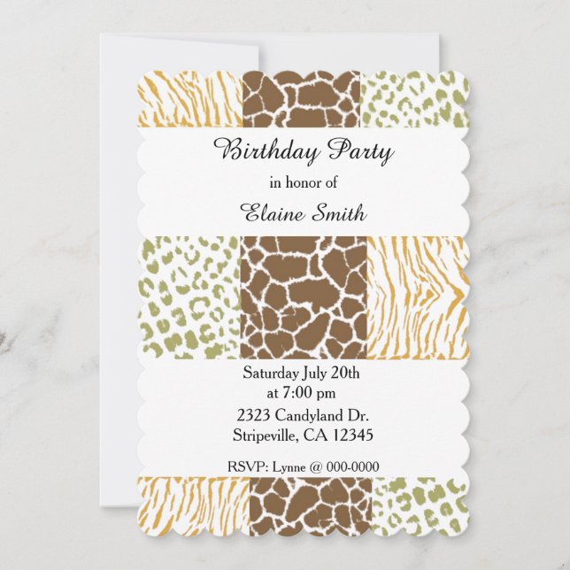 Animal Patterns Earth Tones Birthday Invitation (Front)