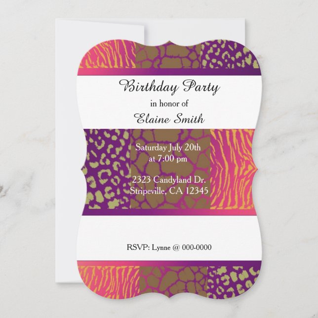 Animal Patterns Jewel Tones Birthday Invitation (Front)