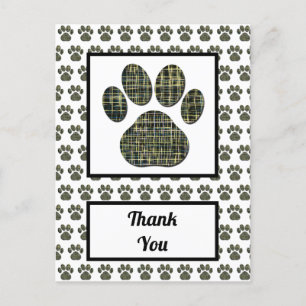 Animal Paw Dog Silhouette Thank You Postcard