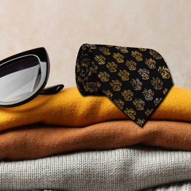 Animal Paw Pet Silhouette Halloween Black Neck Tie (Halloween animal paw silhouette on black tie)