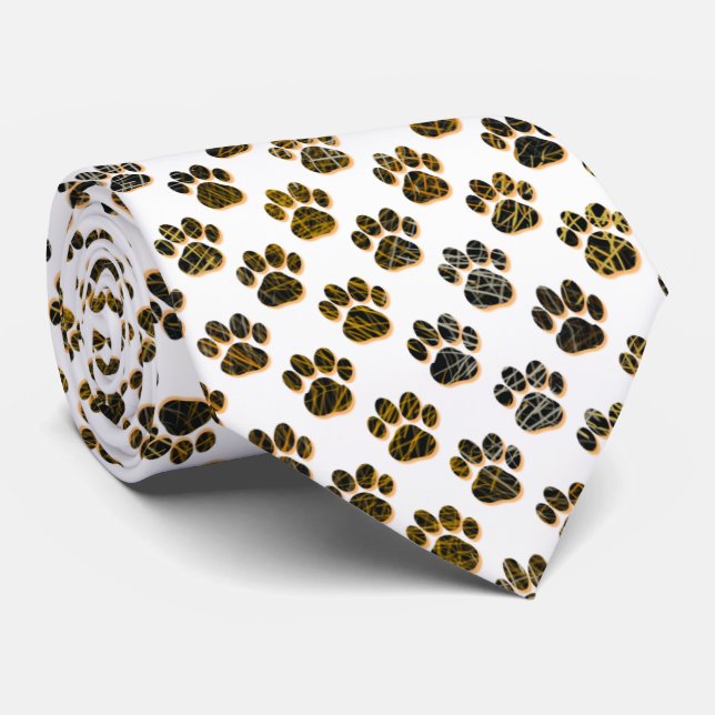 Animal Paw Pet Silhouette Halloween White Neck Tie (Rolled)