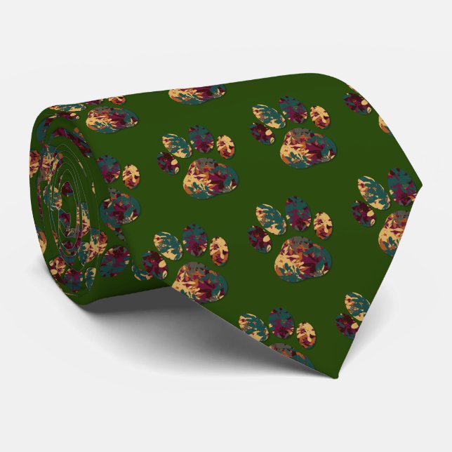 Animal Paw Pet Silhouette Thanksgiving Dk Green Neck Tie (Rolled)