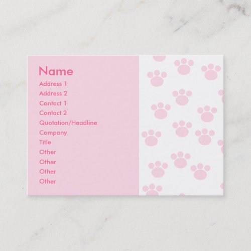 Animal Paw Print. Light Pink and White Pattern. Business Card