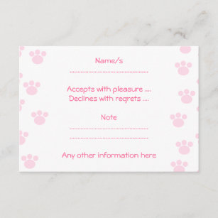 Footprints Horizontal Rsvp Response Cards Zazzle Animal Paw Print Light Pink And White Pattern Rsvp Card