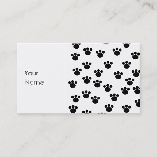 Customizable Animal Paw Print Pattern. Black and White. Business Card Template