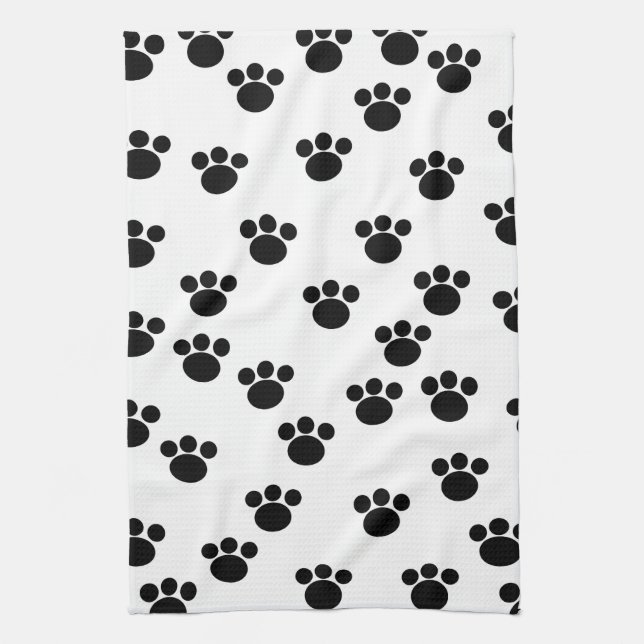 Animal Paw Print Pattern. Black and White. Towel (Vertical)