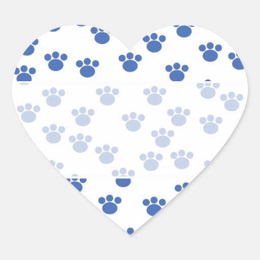 Animal Paw Print Pattern. Blue and White. Heart Sticker | Zazzle