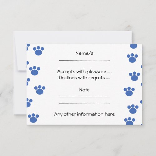Animal Paw Print Pattern. Blue and White. Personalized Invites