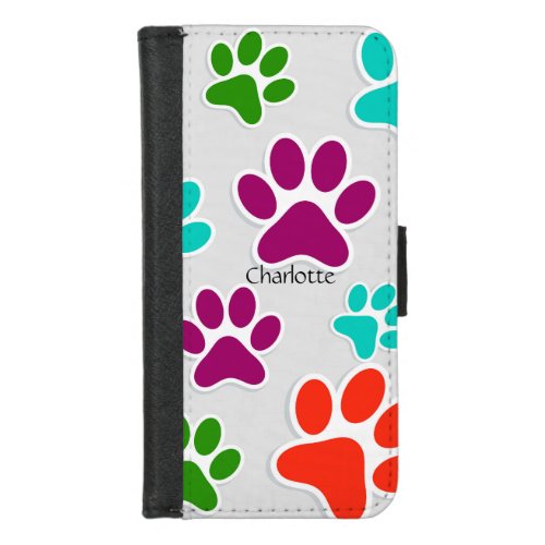 Animal paw print  pattern Custom Name iPhone 87 Wallet Case