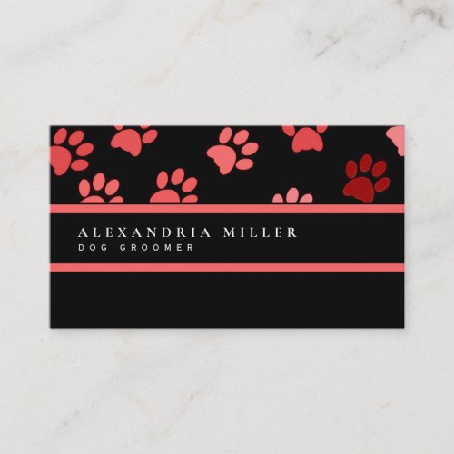 Animal Paw Prints  Black  Pink Business Card