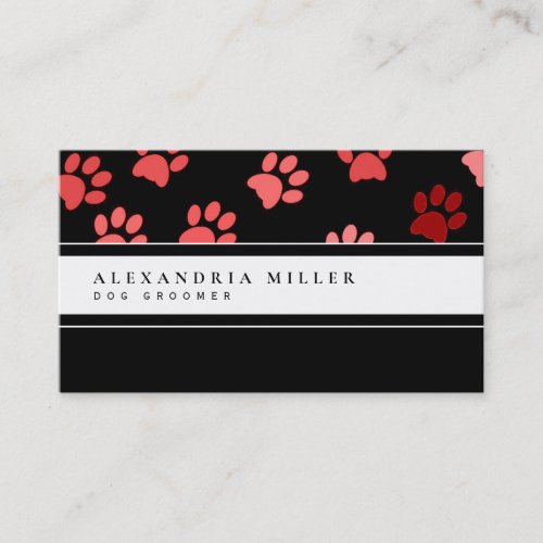 Animal Paw Prints  Black White  Pink Business Card