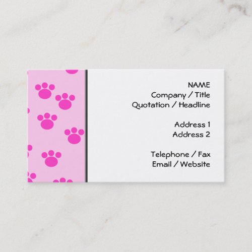 Animal Paw Prints. Light Pink and Bright Pink. Business Card