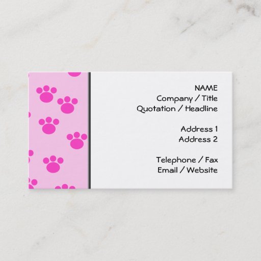Customizable Animal Paw Prints. Light Pink and Bright Pink. Business Card