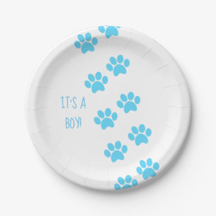 Animal Paw Prints Pets It's a Boy Baby Shower Paper Plates