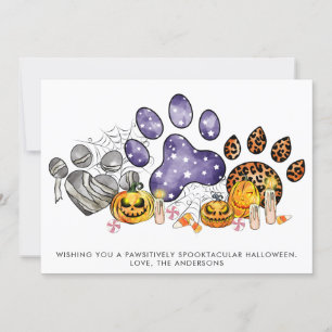 Animal Paw Prints Pumpkin Dog Cat Pet Halloween Holiday Card
