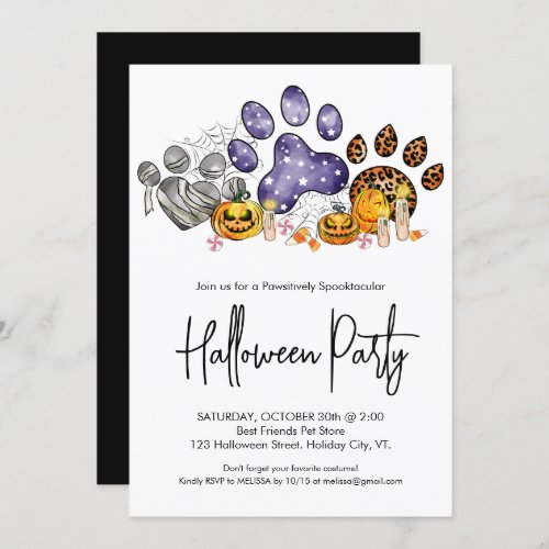 Animal Paw Prints Pumpkin Pet Dog Halloween Party Invitation