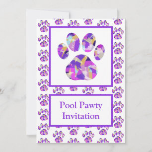 Animal Paw Purple Silhouette Pool Pawty Purple Invitation