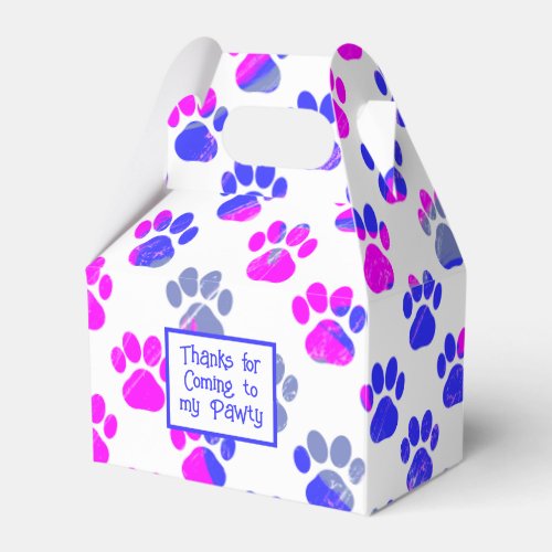 Animal Paw Silhouette Blue Pink Pawty Paper Favor Boxes