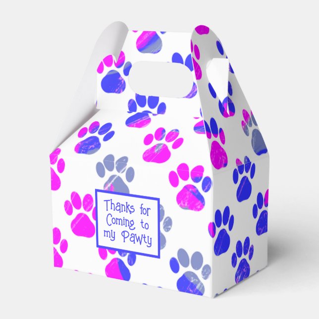 Animal Paw Silhouette Blue Pink Pawty Paper Favor Boxes (Front Side)