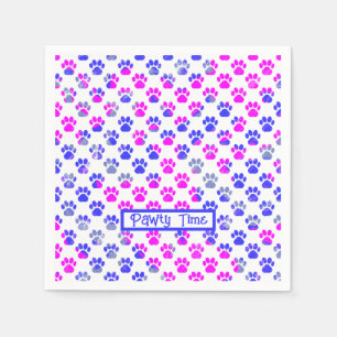Animal Paw Silhouette Blue Pink Pawty Paper Napkins