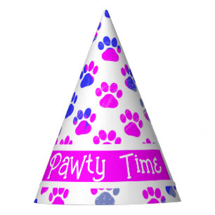 Animal Paw Silhouette Blue Pink Pawty Paper Pink Party Hat