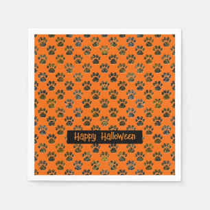 Animal Paw Silhouette Halloween Pawty Orange Napkins