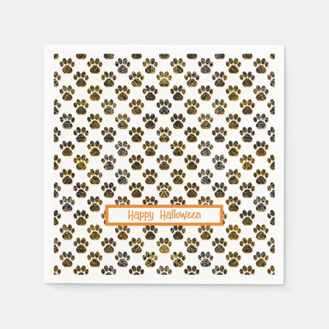 Animal Paw Silhouette Halloween Pawty White Napkins (Front)