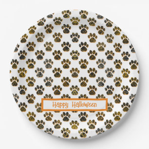 Animal Paw Silhouette Halloween Pawty White Paper Plates