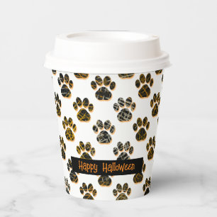 Animal Paw Silhouette Pets Happy Halloween White Paper Cups