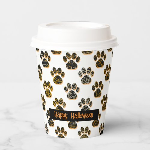 Animal Paw Silhouette Pets Happy Halloween White Paper Cups