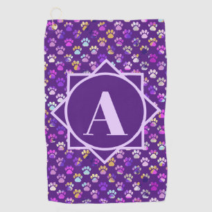Animal Paw Silhouette Purple Custom Monogram Golf Towel