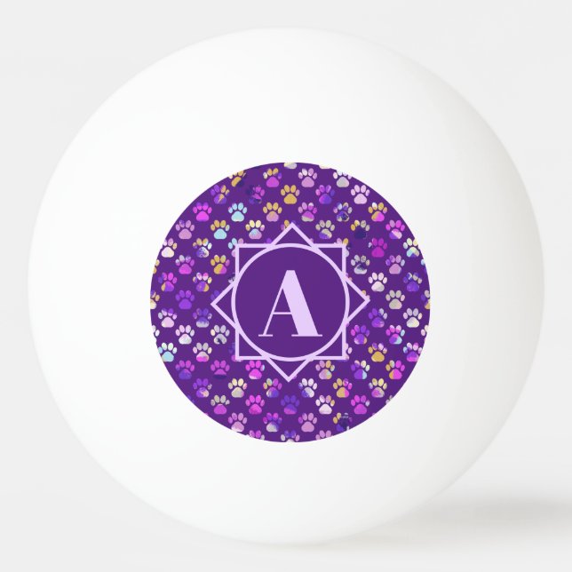 Animal Paw Silhouette Purple Custom Monogram Ping Pong Ball (Front)