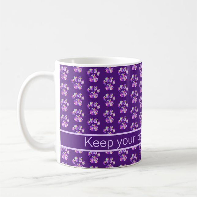 Animal Paw Silhouette Purple on Purple Funny Coffee Mug (Left)