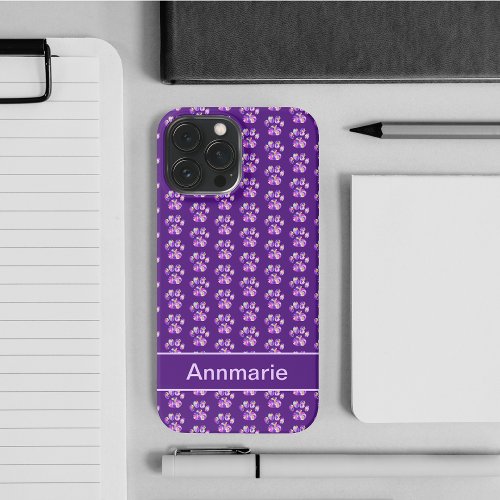 Animal Paw Silhouette Purple Pink on Purple Custom iPhone 13 Pro Max Case