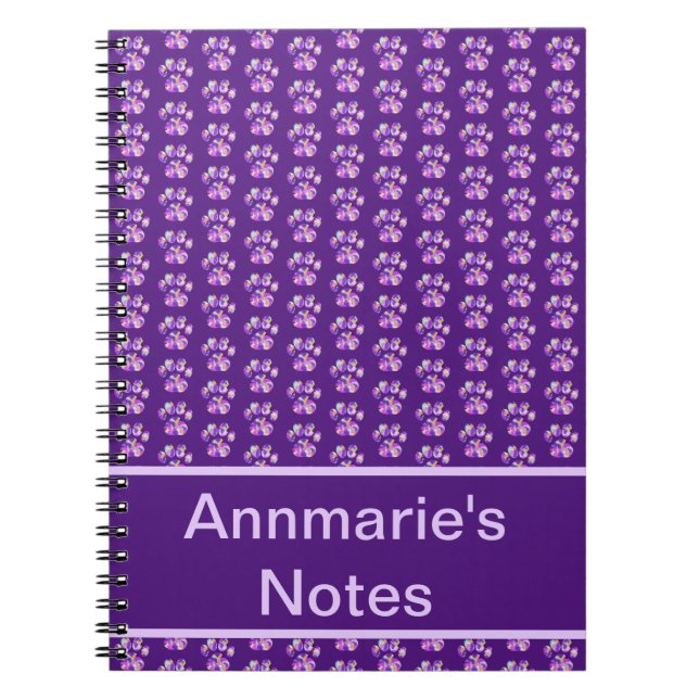 Animal Paw Silhouette Purple Pink on Purple Custom Notebook (Front)