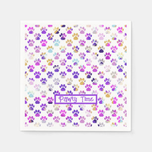 Animal Paw Silhouette Purple Pink Pawty Paper Napkins